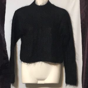 Vintage black mock turtleneck mohair wool & acrylic midriff sweater